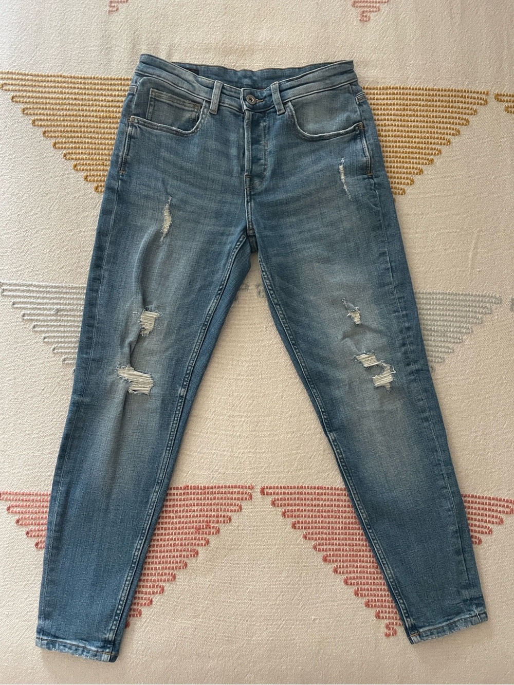 Zara Men's Distressed Blue Skinny Jeans